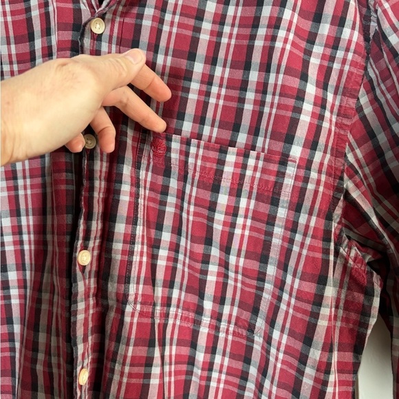 Vintage Timberland Shirt Men's Medium Button Up Red Black Plaid Cotton Western - Picture 9 of 11